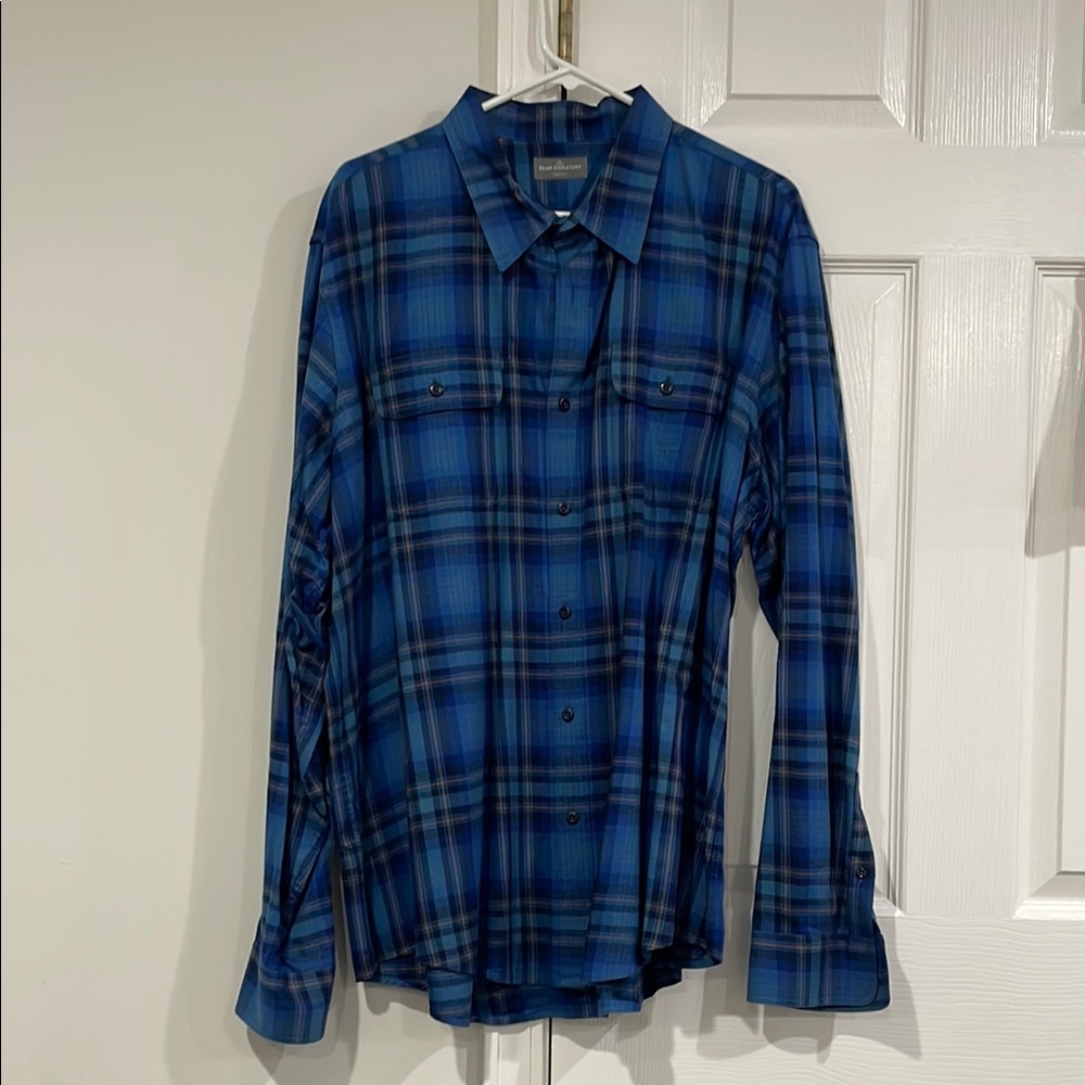 L.L. Bean Blue Plaid Casual Button Down Shirt Slim Fit XL